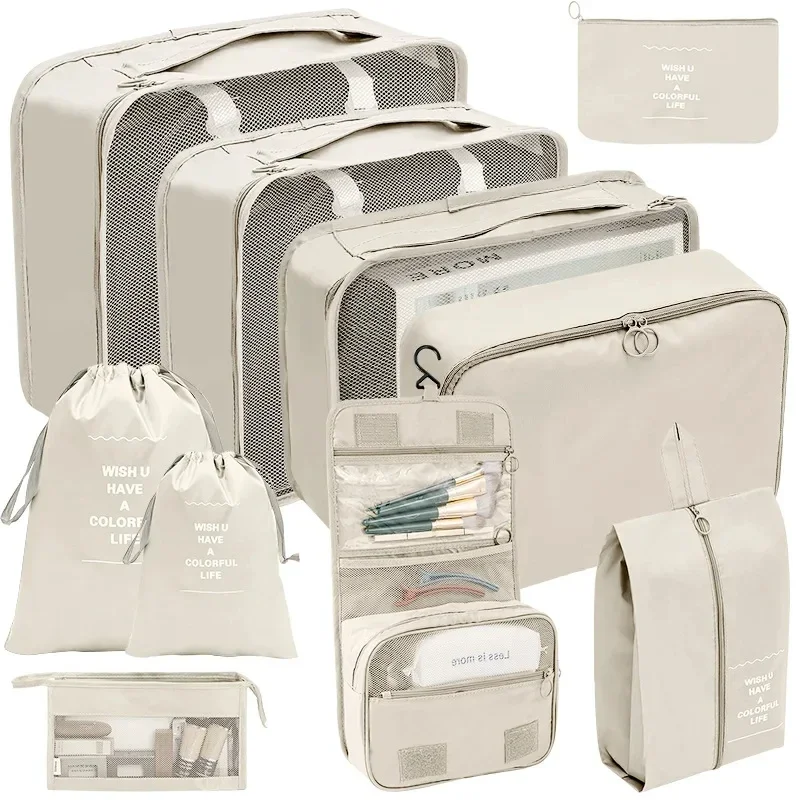 

7/8/9/10Pcs Set Travel Organizer Storage Bags Suitcase Packing Cubes Set Cases Portable Folding Luggage Clothes Shoes Tidy Pouch