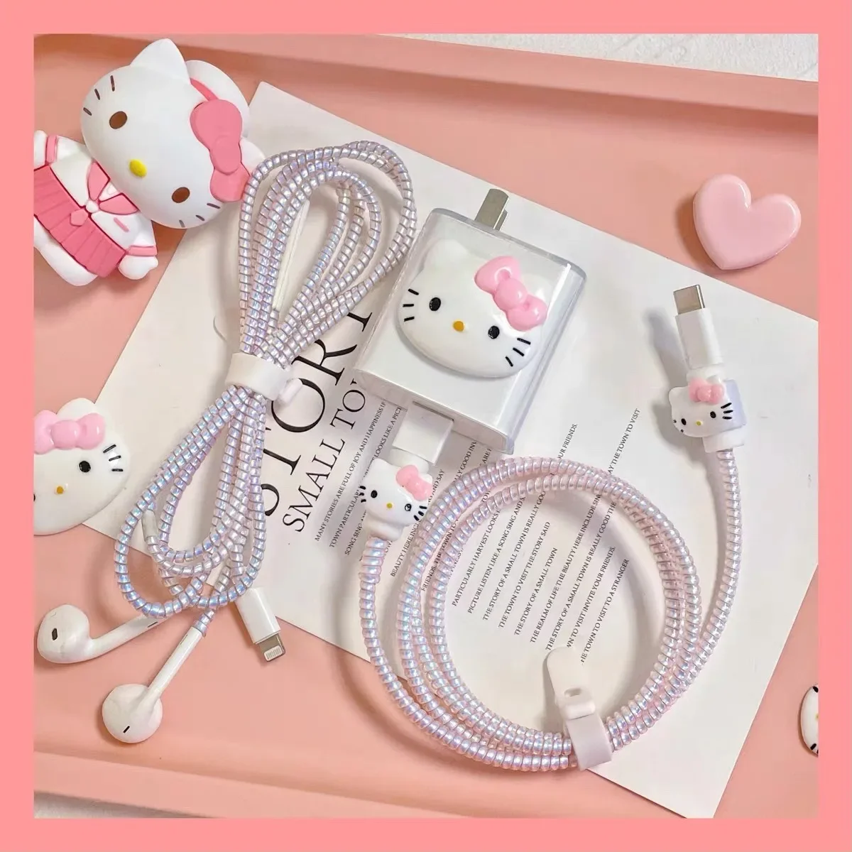 

Kawaii Hello Kittys IPhone Data Cable Charger Protection Set Suitable 18/20w Charger Cute Cartoon Anti Break Rope Girl Gifts