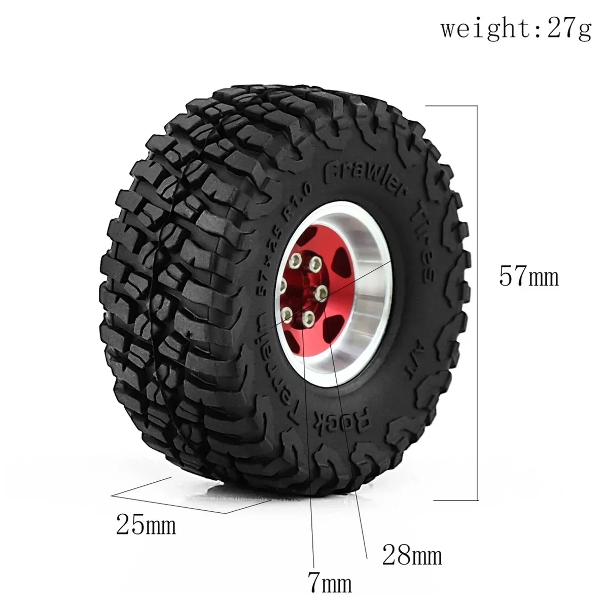 

GGRC 4pcs 57mm Metal 1.0" Beadlock Wheel Rim Rubber Tire Set for 1/18 1/24 RC Crawler Axial SCX24 AX24 TRX4M FCX24 Upgrade Parts