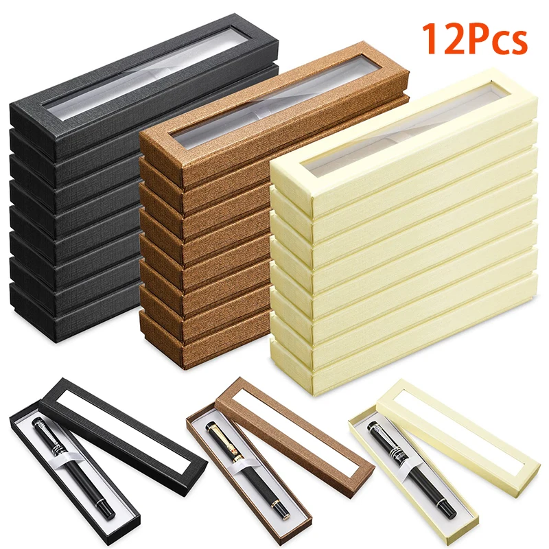 12Pcs Pen Gift Box Empty Pen Cases with Clear Lid Display Christmas Gift Packing Business Birthday Souvenir Office Supplies pencil cases