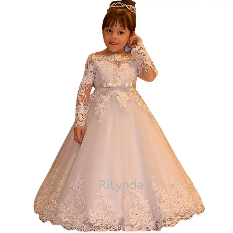 

Flower Girl Dresses Elegant Champagne Lace Appliqué Sleeveless Cascading Kids Pageant Gowns For Weddings First Communion Dresses