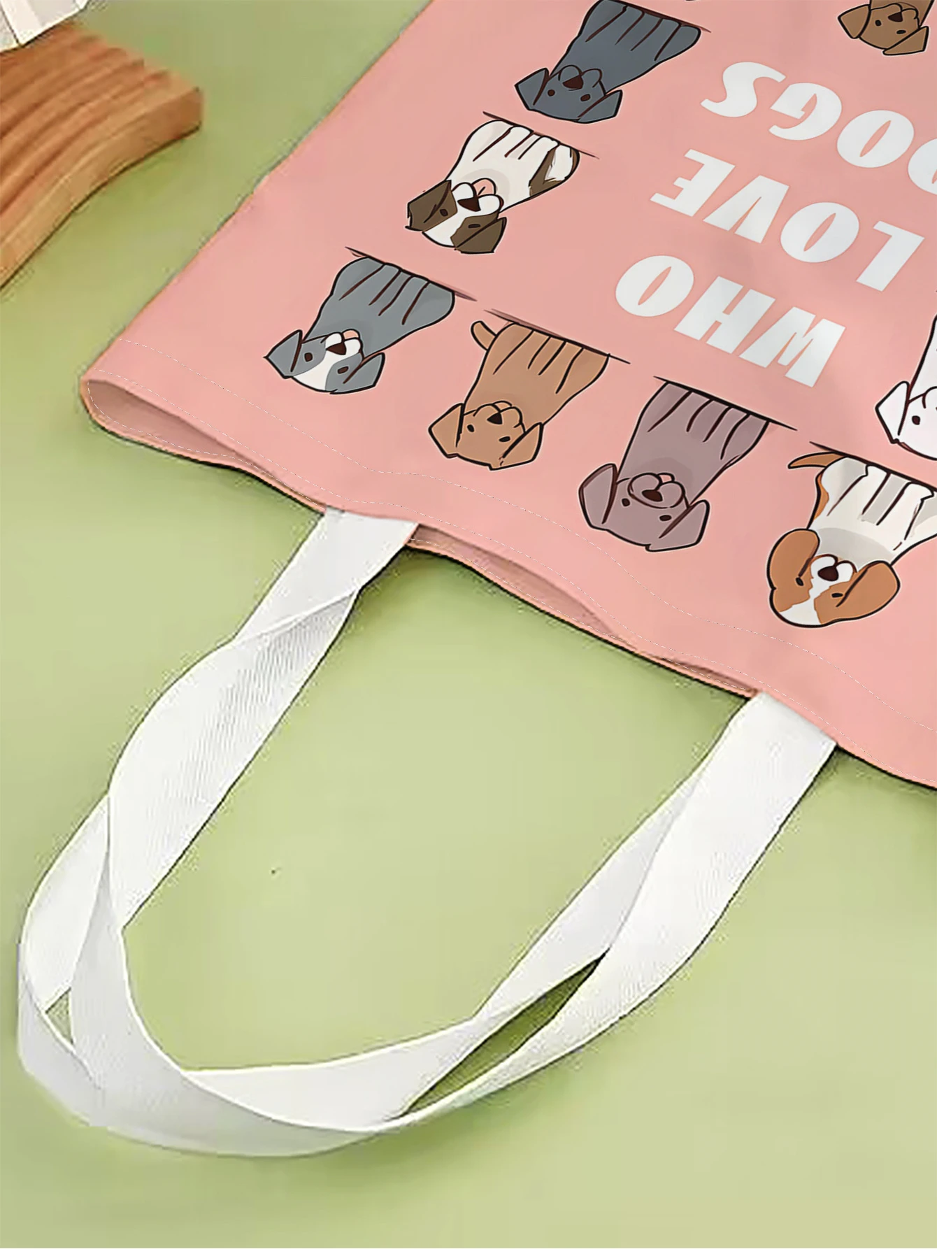 1pc, cartoon dog pattern handbag, reusable fashionable tote bag, multifunctional handbag, printed canvas shopping bag