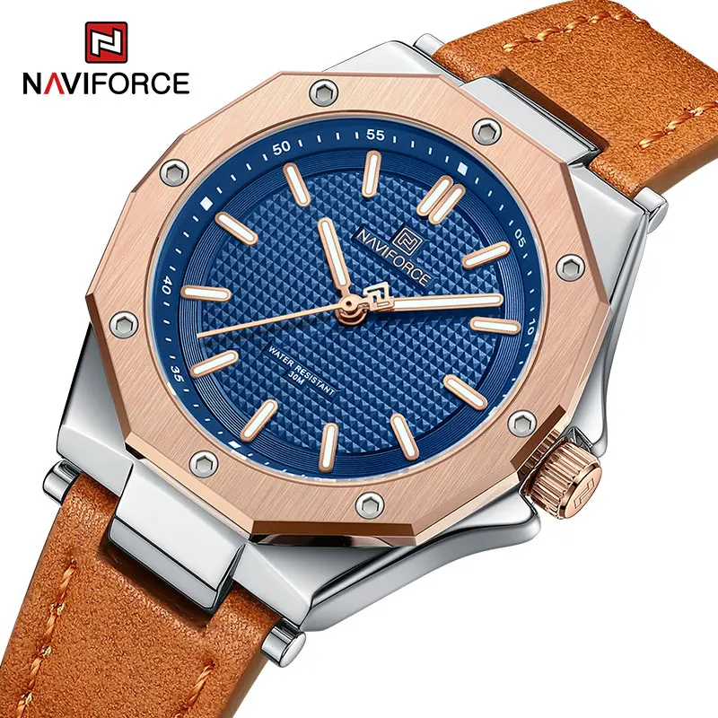 NAVIFORCE Fashion Minimalist Design Sports Watch for Women Casual Quartz Ladies Leather Wrist Watches Polygon Case Female Clock