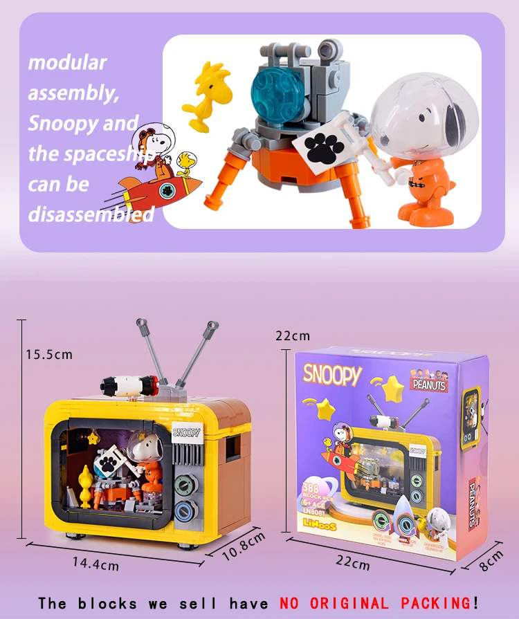 MOC Creative Snoopy figures Login to Space TV Set With Lights Building Blocks Bricks DIY Toys for children Birthday Gifts block stacking milestones