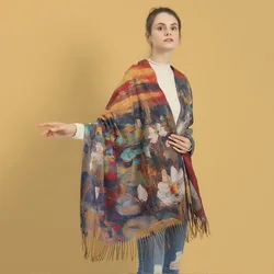 Van Gogh-Inspired Cashmere Wool Scarf - Coffee House Print Winter Wrap - L190cm W70cm (C20)