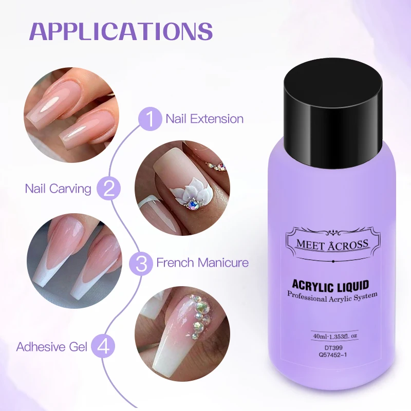 MEET ACROSS 40ml Acrylic Liquid For Acrylic Powder Dust Nails Monomer Crystal Nail Art Nail Extension Carving Manicure Tool 4