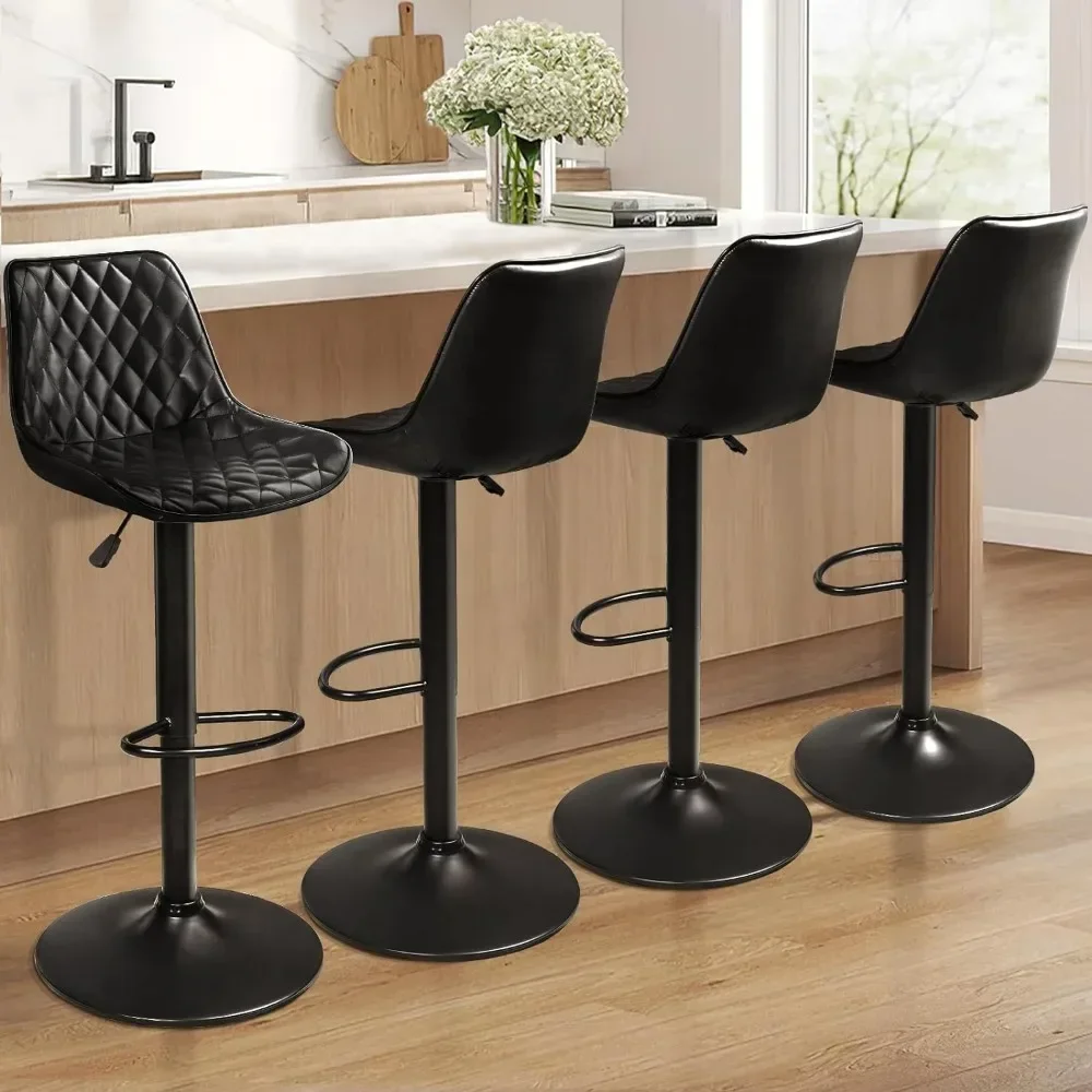 

Bar Stools Set of 4, Leather Bar Stools with Back, Modern Swivel Bars Chair for Kitchen Island with 350 LBS, Bar Chair