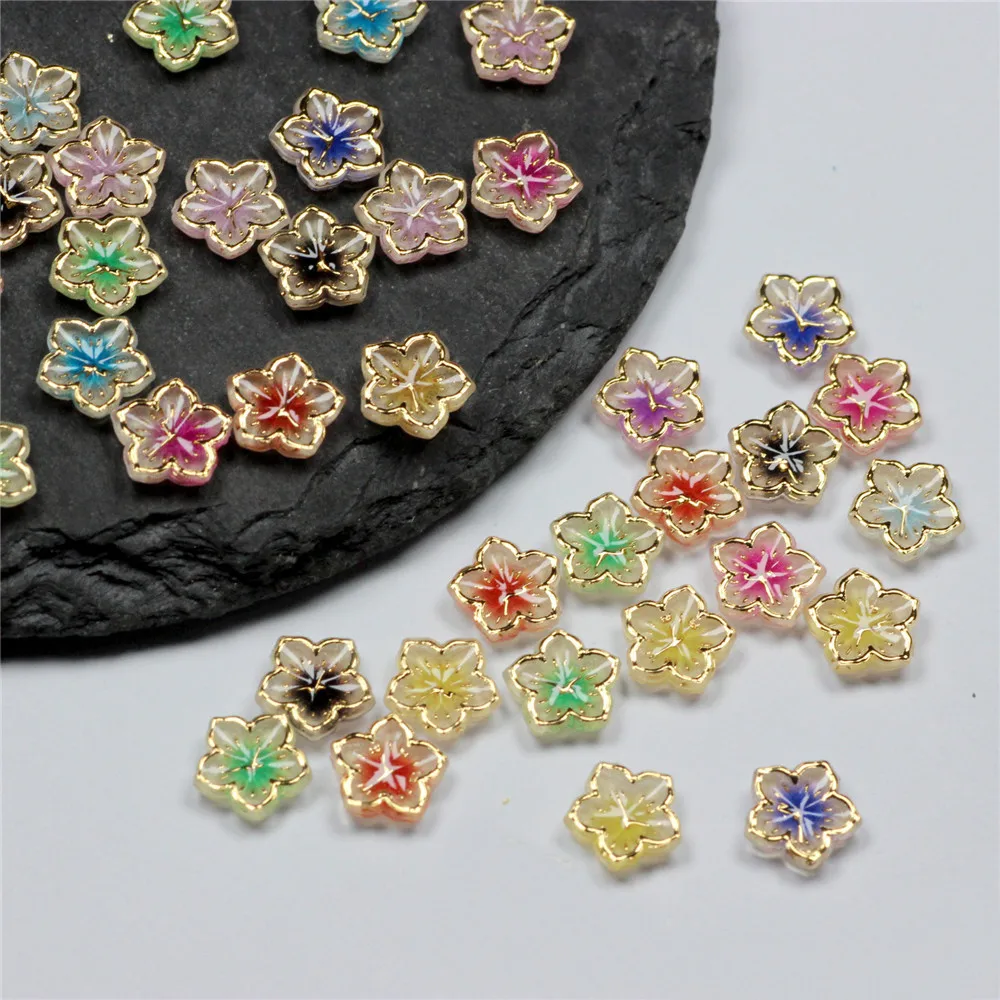 

100 PCS New Resin Golden Edge Petals Flower DIY Nail Earrings Accessories