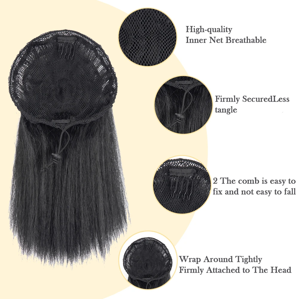 10Inch Kinky Straight Ponytail Afro Puff Yaki Straight Drawstring Ponytail Extension For Black Women Synthetic False