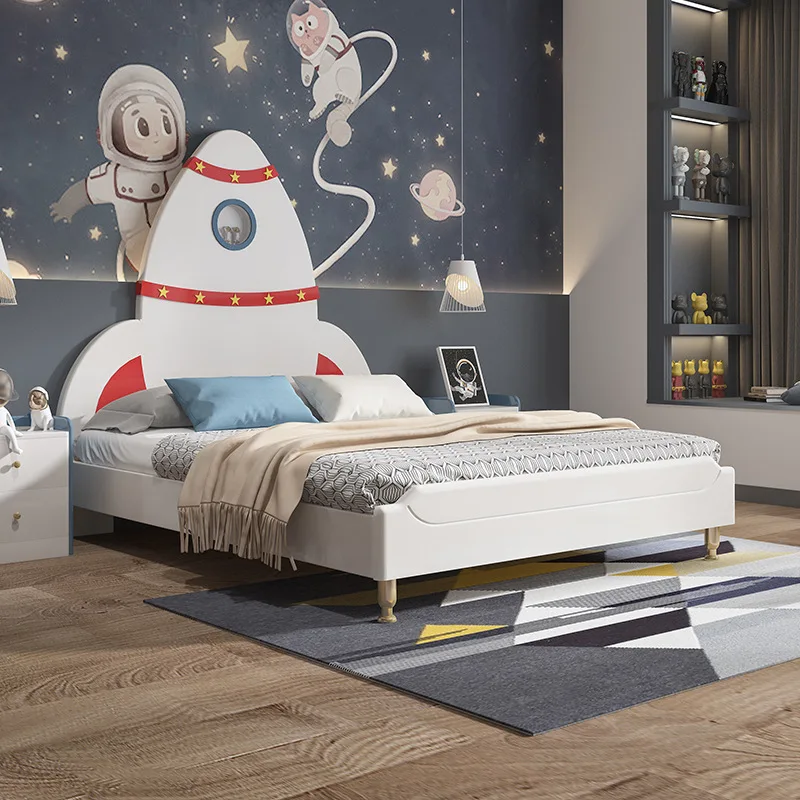 Children's furniture solid wood children's bed with guardrail boy single bed American teenage boy 1.5m child rocket