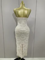 Women Hot Sale Sleeveless Sexy Strap Pearl Beading Sequins Bodycon Long Dress Celebrate Evening Party Birthday Outfit Vestido - Image 3