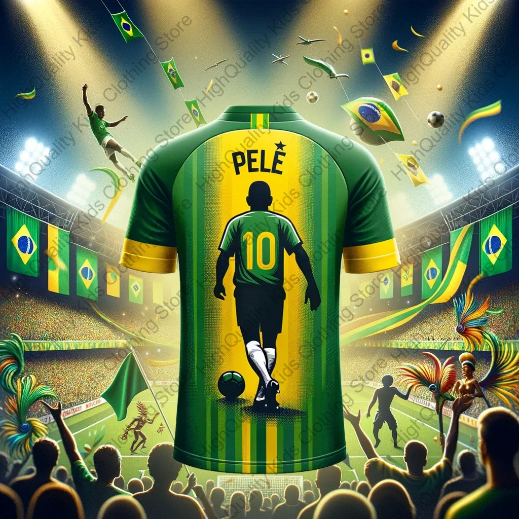 

Футболка для взрослых и детей, летняя футболка с надписью «Tribute to the football king Pele» #10