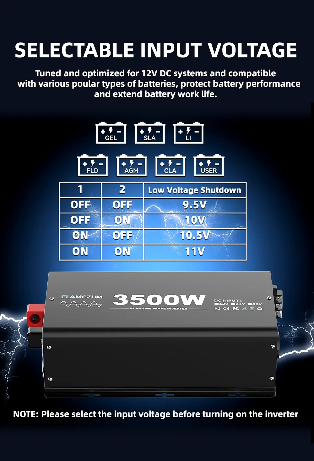 3500 W kontinuierliche Leistung reiner Sinus-Wechselrichter Spitzenleistung 7000 W DC 12 V zu AC 230 V 50 Hz EU-Buchse LCD-Auto-Voltmeter-Konverter – Detail 5