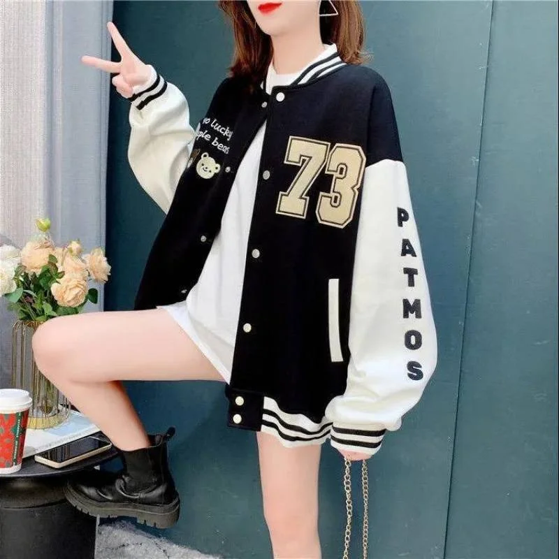 2022 Spring Autumn Jacket Women New Fashion Baseball Jacket Casual Loose Letter Print Coat