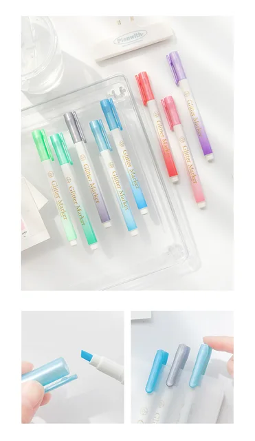 1PC Pastel Fine Glitter Highlighter Marker Kawaii Pastel Highlighter Pen  Pearlescent Scrapbook Painted Stationery Supplies