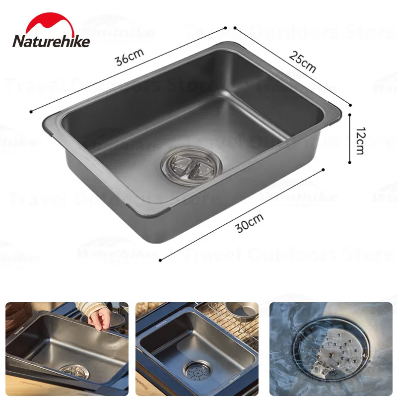 Naturehike IGT Table Stainless Steel Basin Camping Washing Sink Washbasin Kitchen Supply Food Grade Material Table Accessories