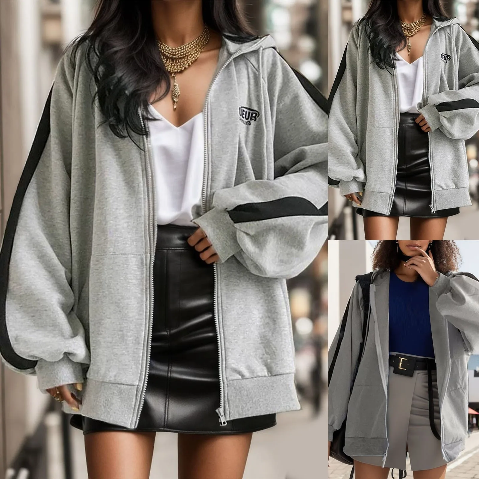 

Women Casual Oversized Sweatshirt Female Streetwear Hooded Coats Pocket Loose Zip up Harajuku Hoodies Jacket Female Zipper Cloth