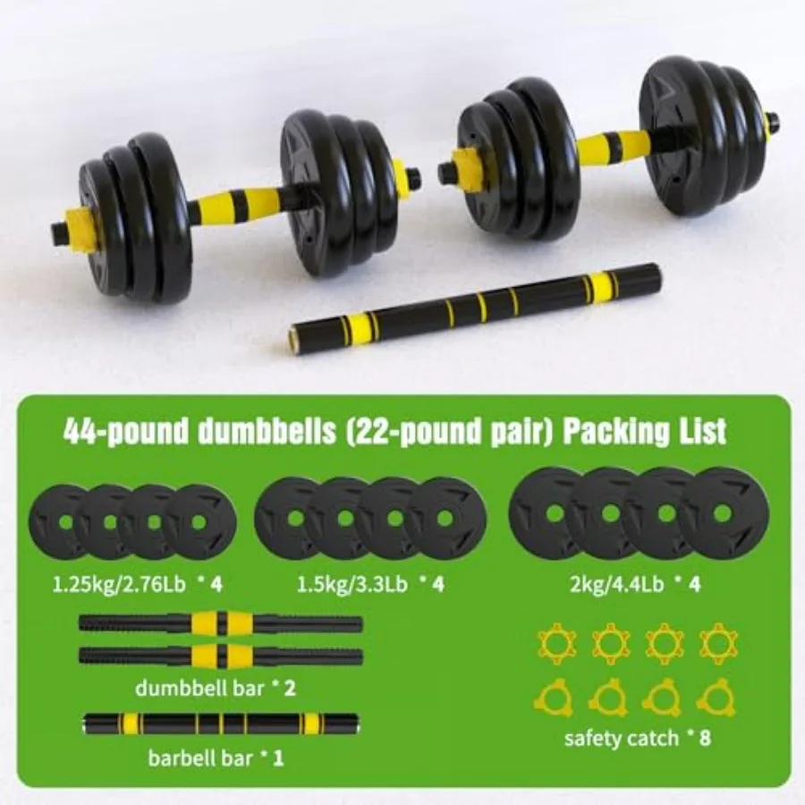 Adjustable Dumbbell Set, 44 lb Free Weight Dumbbell Barbell Set with Connectors, Converts to Barbell, for Home Gym Exercise, Wom