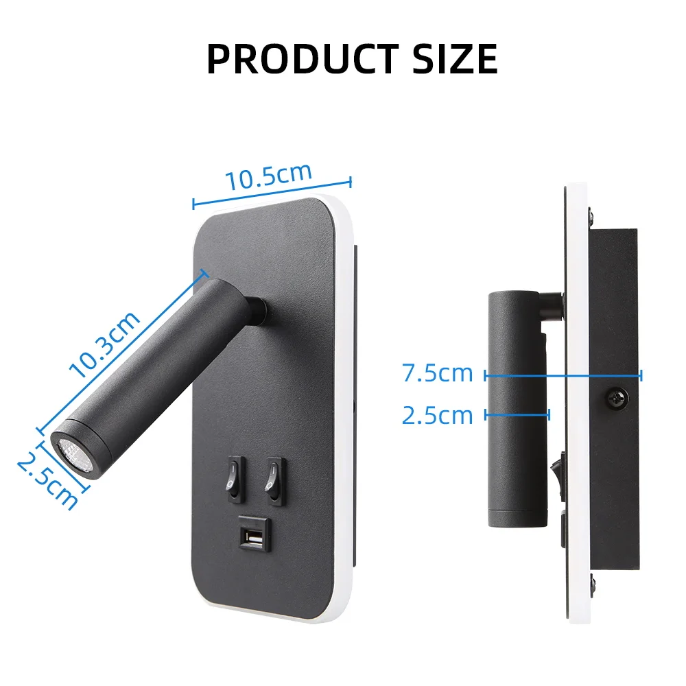 Bedside Wall Lamp with Switch and USB Port Wall Mounted Reading Spot Lights Bedroom Sconce Rotatable Led Light Cabinet led light led wall lamp wall light led reading light