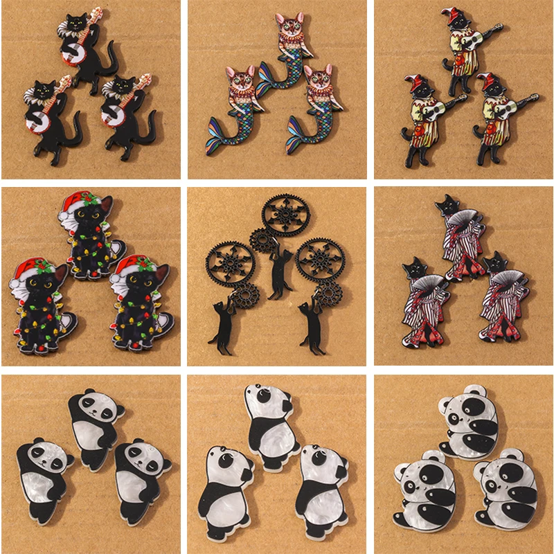 5 Stück Acryl süße Panda Katze Anhänger Charms für die Herstellung von Ohrringen Halskette DIY Kinderschmuck Zubehör Zubehör
