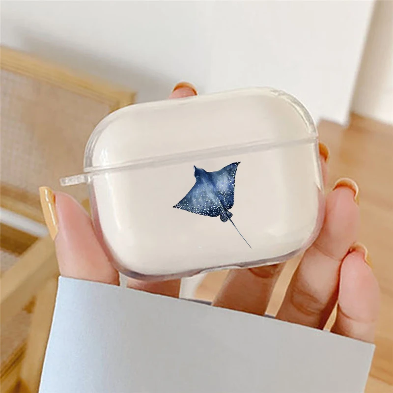 Ocean Animal Cute Dolphin & Sea Turtle Earphone Case - Sea Blue, Clear Cover