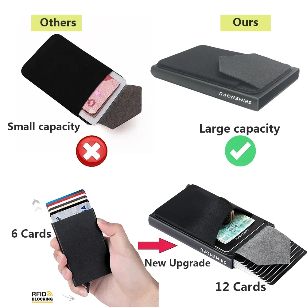 Slim Aluminum Wallet with Elasticity Back Pouch ID Credit Card Holder Mini RFID Wallet Automatic Pop Up Bank Card Case Men Purse - Image 4