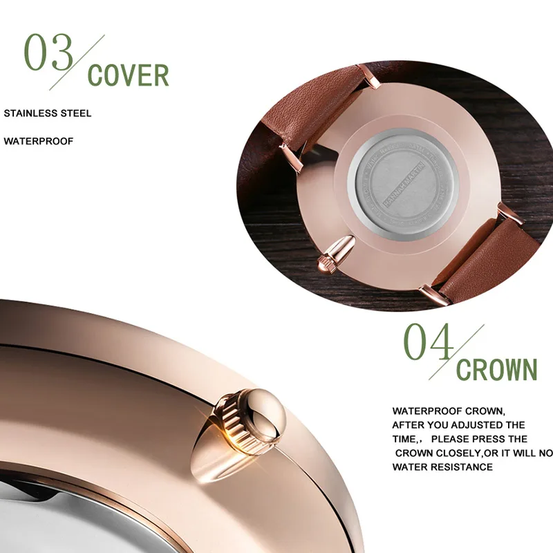 HANNAH MARTIN Brand Japan Quartz Movement Men's Waterproof Wrist Watches Fashion Luxury Ultra Thin Leather Creative Male Watches 2