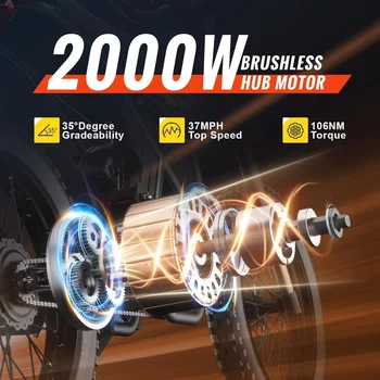 Ebike GT73 2000W Electric Dirtbike 25” Tires 36.4AH Dual Battery EBike Max 37 MPH Dual Hydraulic Brakes Suspension 2