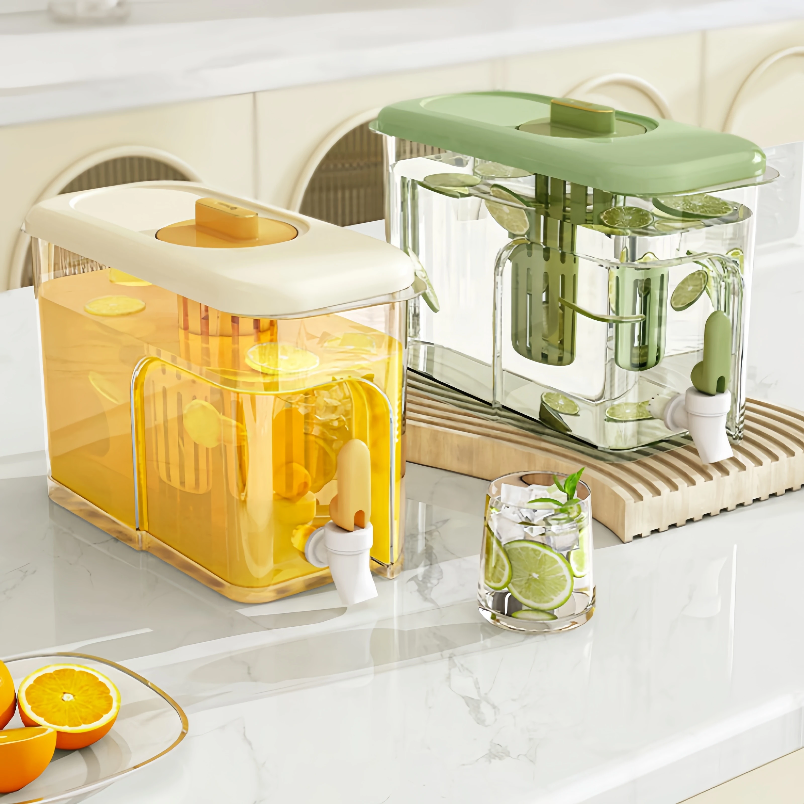 4L Cold Water Bucket with Faucet Refrigerator Jug Dispenser Water Kettle Summer Fruit Juice Drink Container Fridge Pots Pitcher