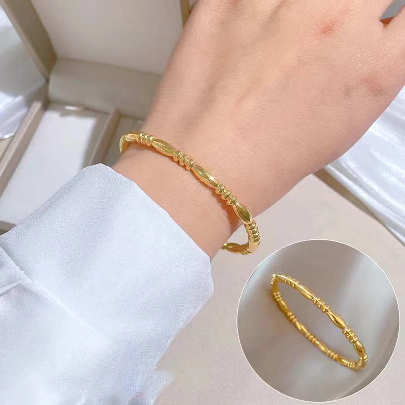 Wholesale Simple Oval Bamboo Cuff Bangle for Women Waterproof Gold Plated Stainless Steel Bracelet Non Tarnish Jewelry Gift 4