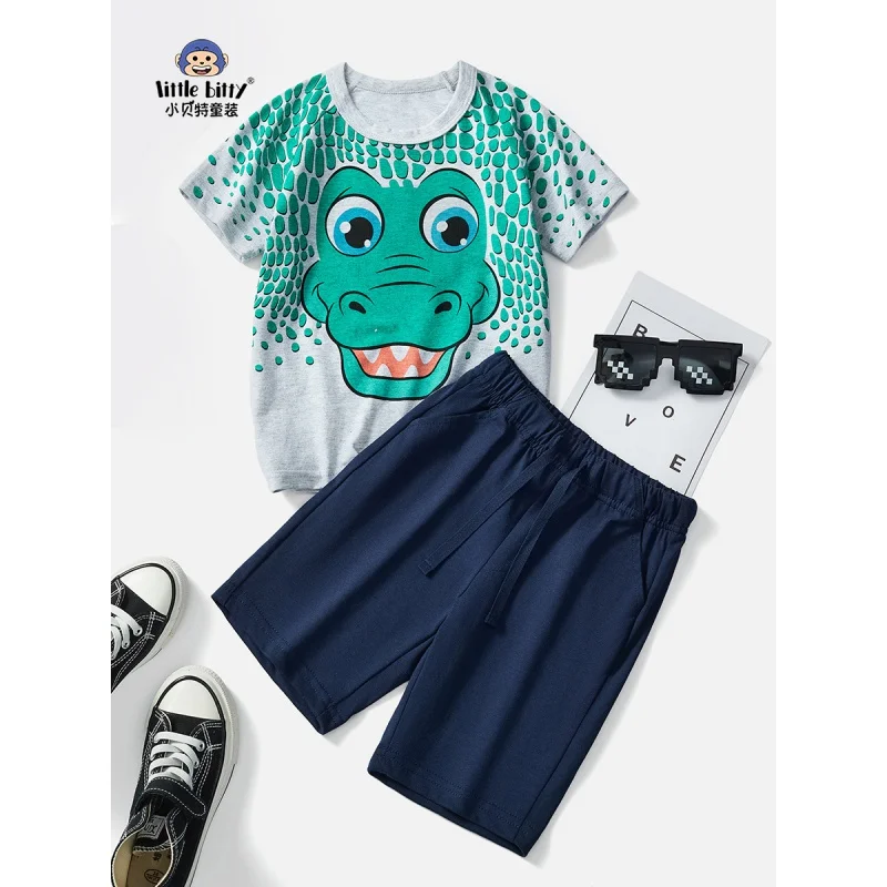 

Children's Clothing Boys' Shorts Suit2024Summer ChildrenTChildren's Cartoon Dinosaur Top One Piece Dropshipping