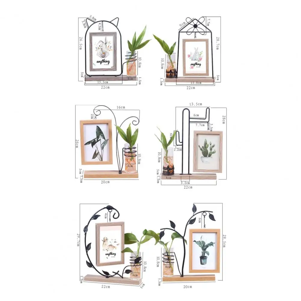 Photo frame double sided stable base high strength rustproof with hydroponic vase home supplies