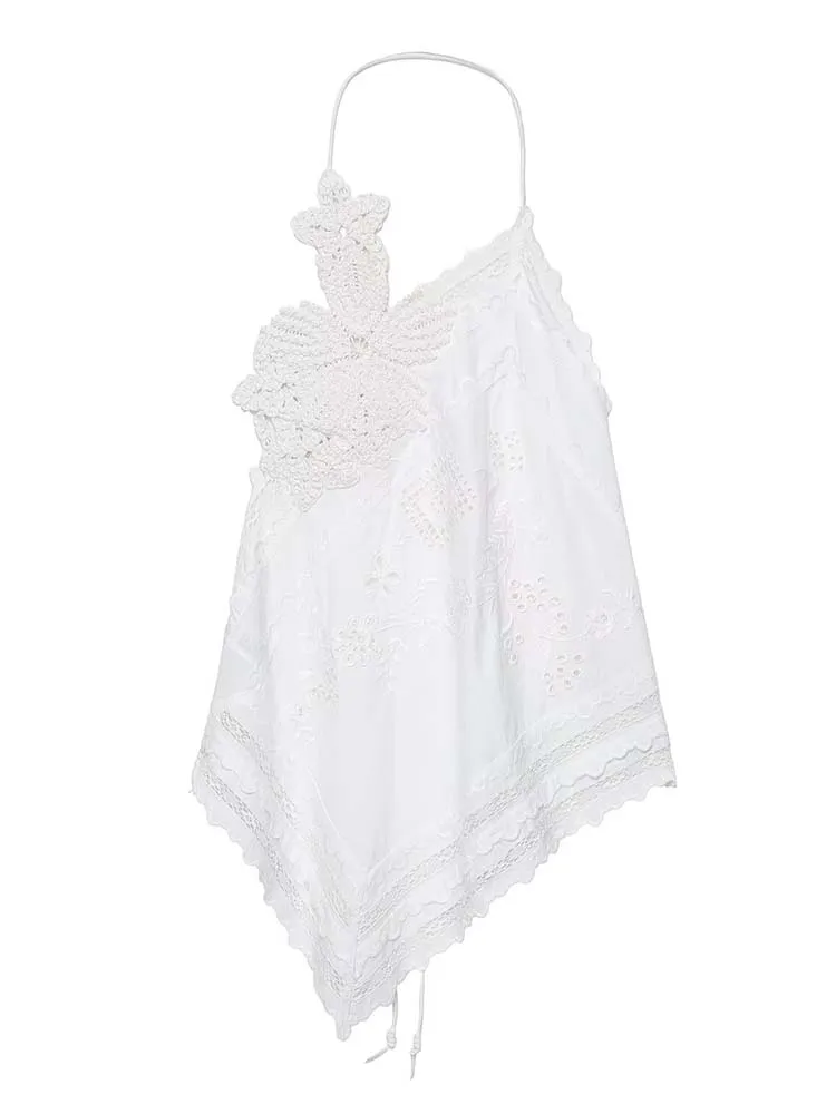 New Women Embroidery Halter Fashion Elegant Crop Tie Top Woman 2025 Sleeveless Backless Short Tops Women Sexy Elegant Party Top