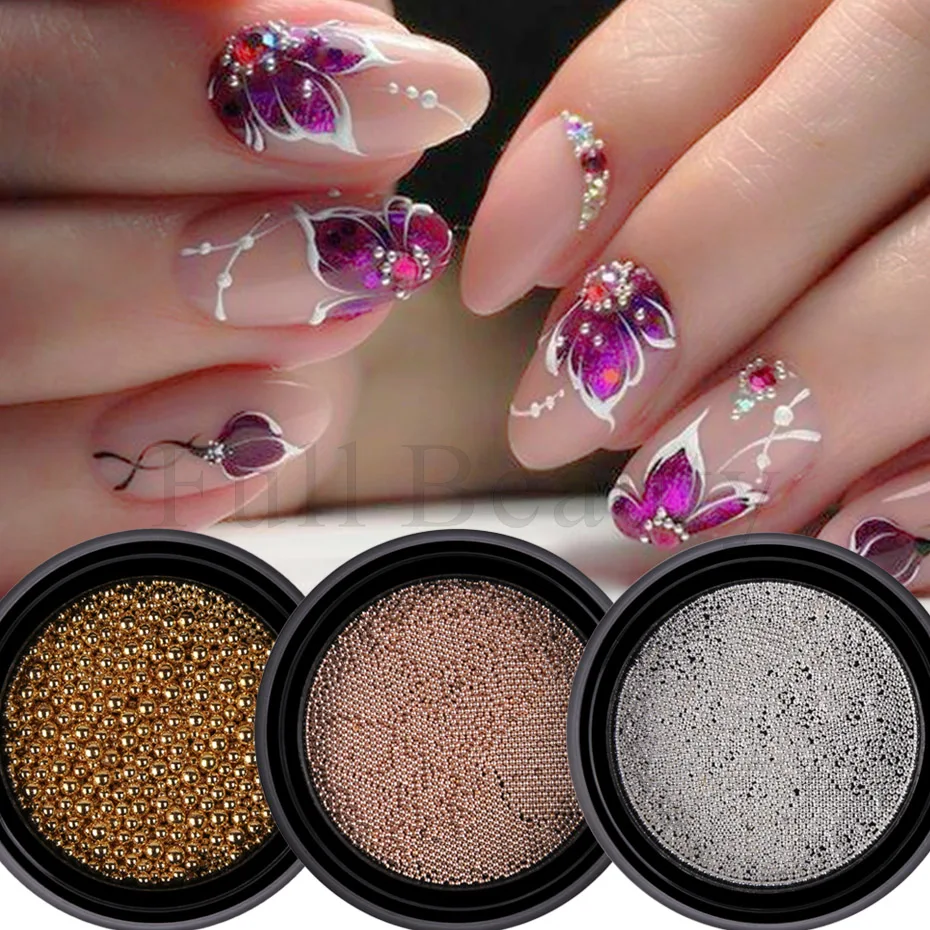 3D Nail Art Acrylic Flowers Nail Charms Nail Art Accessories Gold Silver  Beads 2 Boxes White Nail Flower Glitter Decals Caviar Steel Bead Designs  DIY