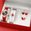 5PCS/Set Women's Watch Fashion Rhinestone Leather Band Quartz Watches Butterfly Jewelry Set（Without Box） 1