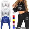 New Women 2 Piece Customize Your Logo Sweatsuit Outfits Crop Hoodies and Jogger Pants Tracksuit Casual Jogger Sets 1