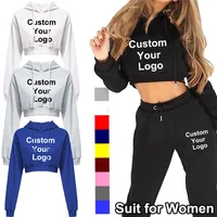 New Women 2 Piece Customize Your Logo Sweatsuit Outfits Crop Hoodies and Jogger Pants Tracksuit Casual Jogger Sets 1