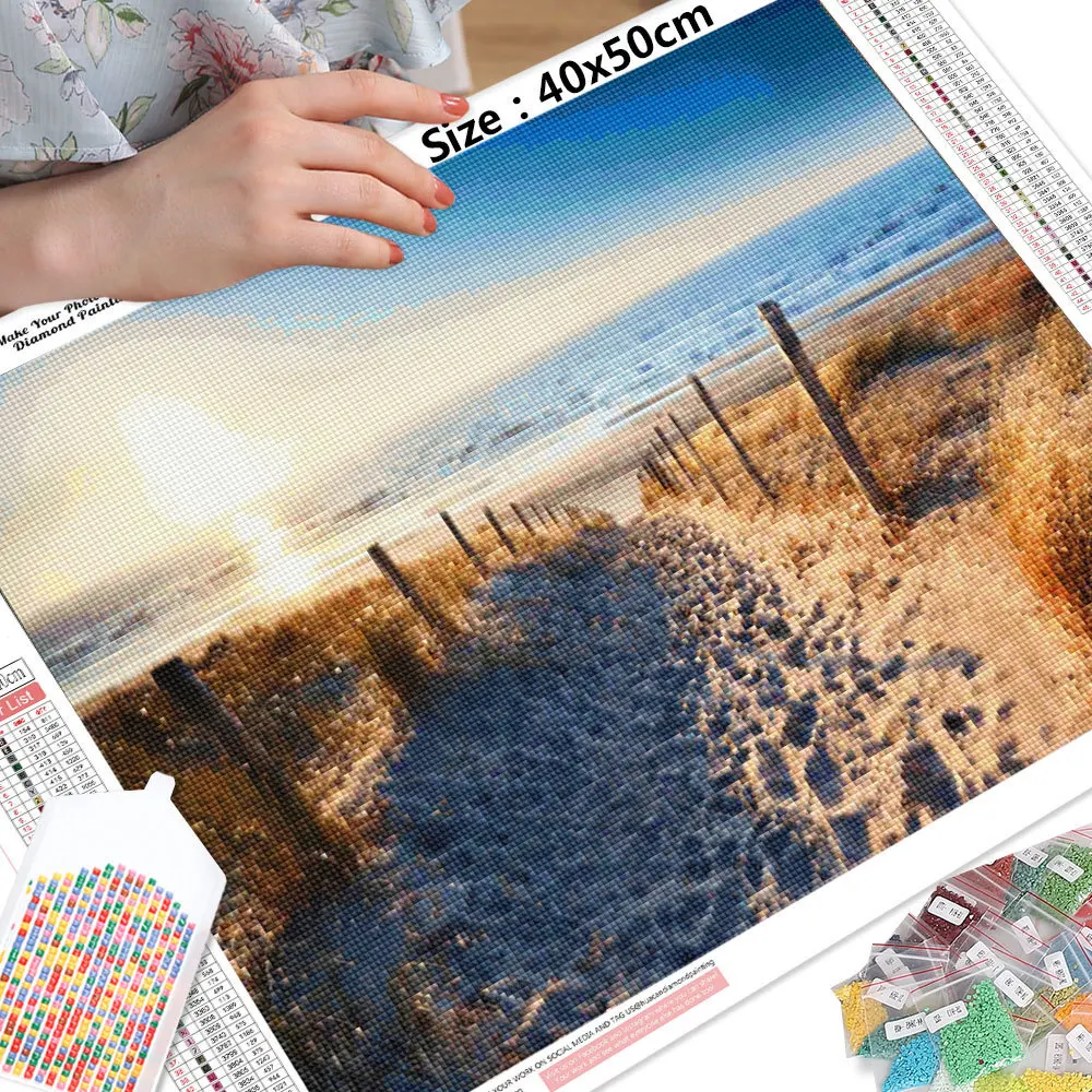 5D DIY Diamond Painting Landscape Mosaic Sunset Seaside Embroidery Complete Kit Home Decoration diamond painting diamond art painting kit diamond painting set