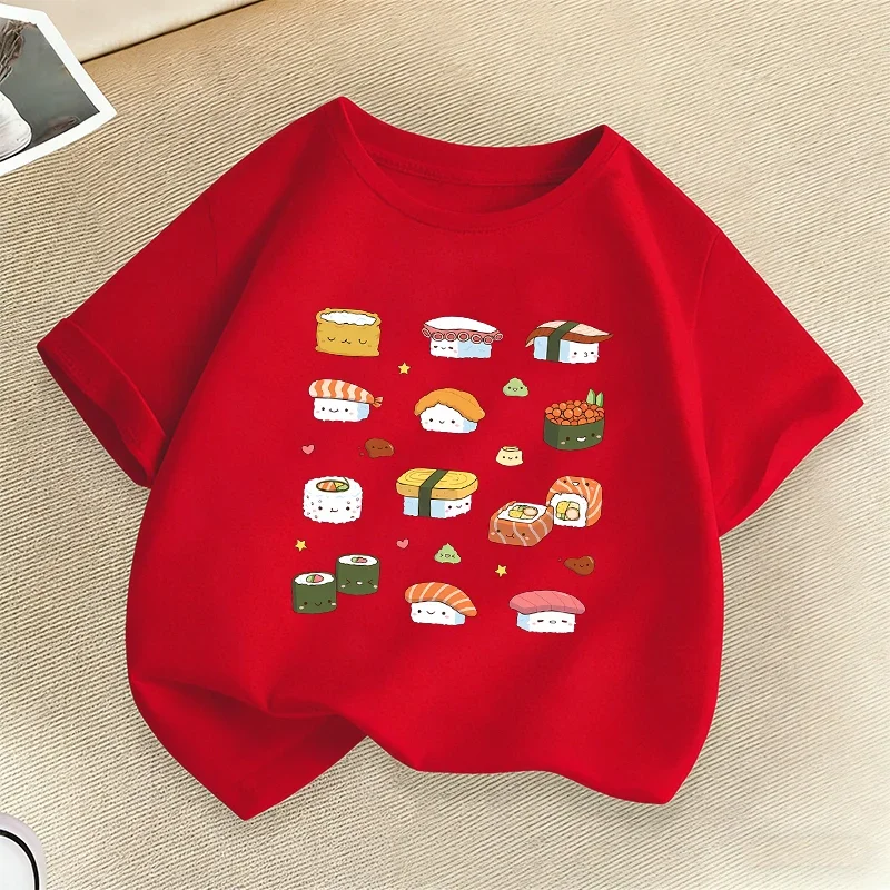 스시 프린트 키즈 티셔츠 여름 소년 소녀 캐주얼 패션 재미 있은 귀여운 편안한 반팔 탑 어린이 다채로운 티셔츠