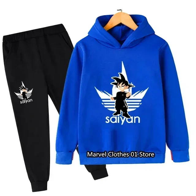 thumbnail image 1 of Conjunto de sudadera y pantalones con capucha para niños, 2 piezas, ropa de abrigo de Anime Goku, regalo para niños, 1 of 5