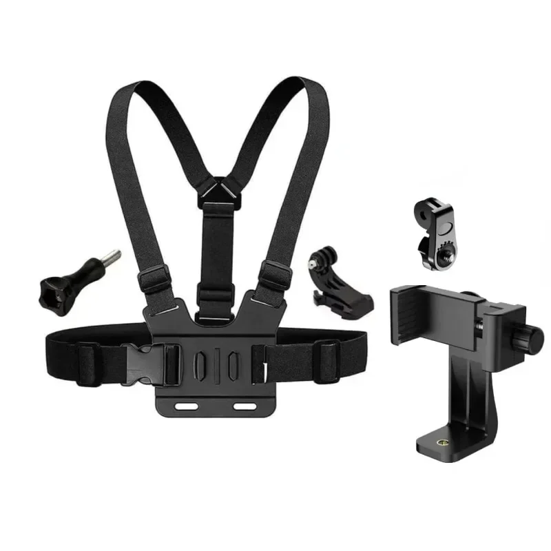 Adjustable Black Phone Clip Holder with Chest Strap for Cameras and Mobile Devices