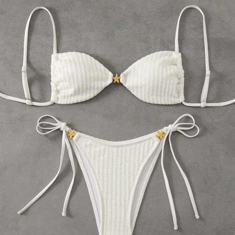 Two Piece Bikini Set Solid Color Swimwear Women Sexy Push Up Top High Waisted Bottom Y2K Fashion Beach Vacation Swimsuits