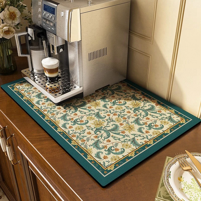 Description Picture 3 of itemRetro Patterned Kitchen Countertop Mat Restaurant Drain Absorbent Pad Anti Mold Quick Drying Pad Non Slip Placemat Home Decor