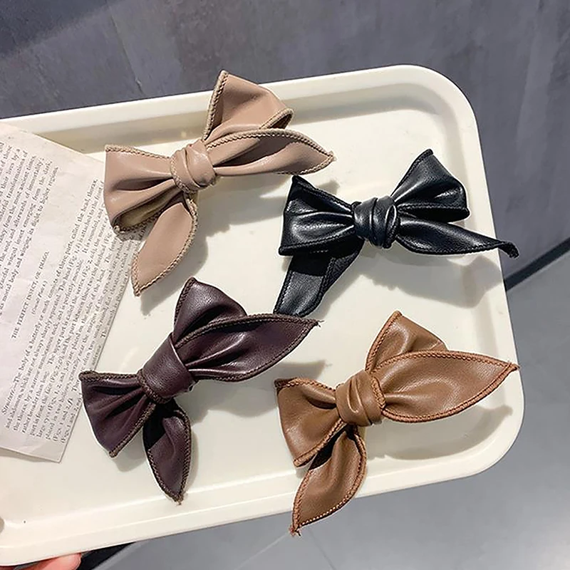 

Retro PU Leather Hair Bows Clip Handmade Girl Ponytail Hairpin Duckbill Clip Fashion Bowknot Hair Barrette Side Clip Accessories