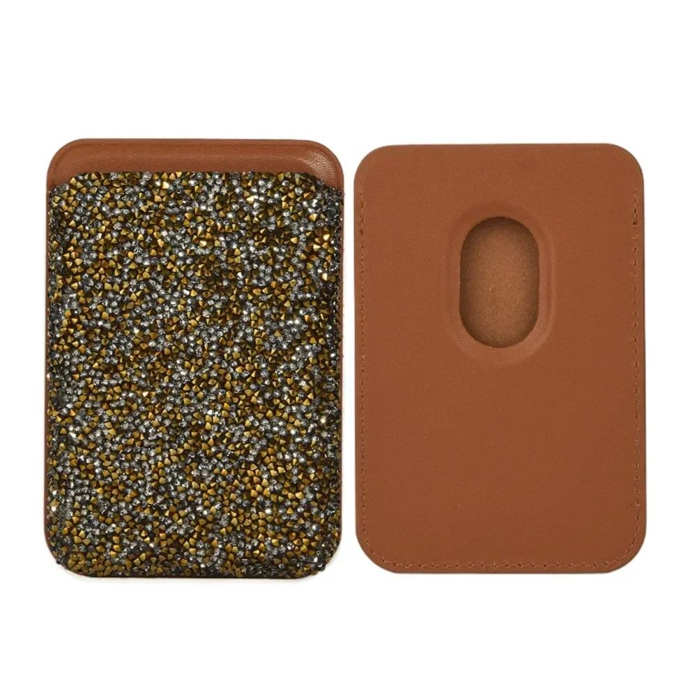 תומך כרטיסי טלפון מגנטי עם תא לכרטיסים מעור יהלומים גליטר לאייפון 16 של מגסייף וסמסונג מקסייף