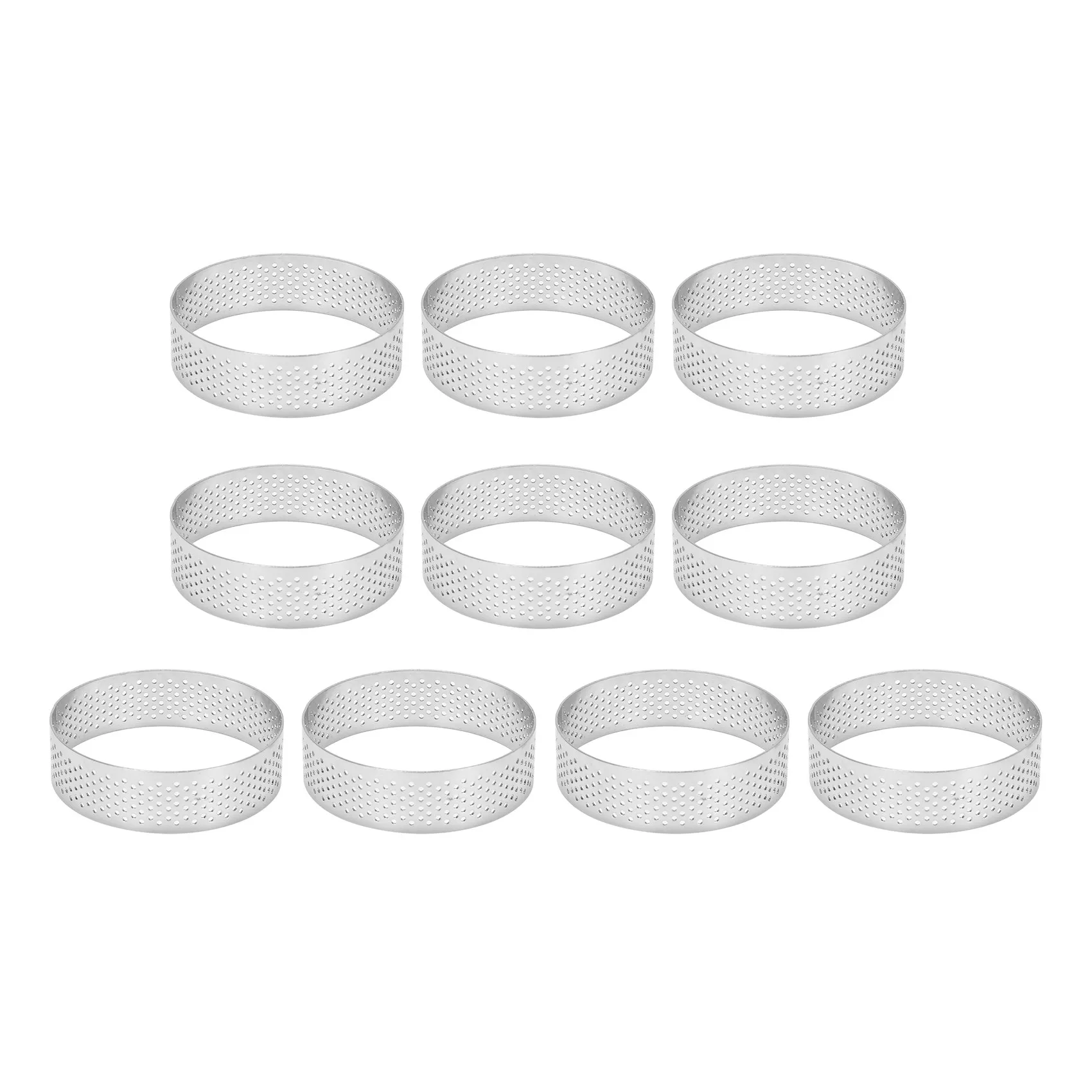 

10Pcs Circular Tart Rings with Holes Stainless Steel Fruit Pie Quiches Cake Mousse Mold Kitchen Baking Mould 7cm