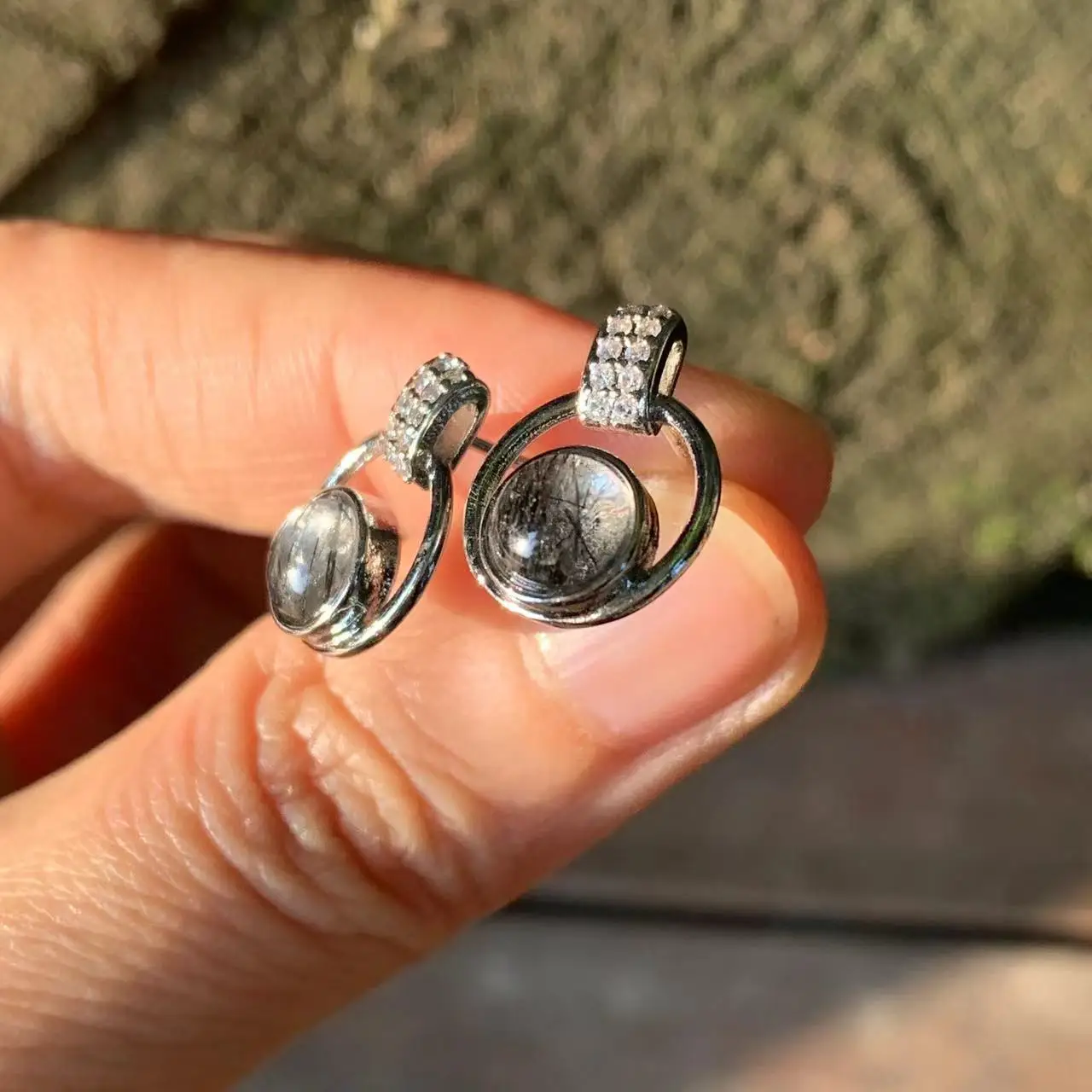 Natural Black Rutilated Quartz 925 Sterling Silver Stud Earrings For Women Jewelry Gift Simple  Jewelry Yellow