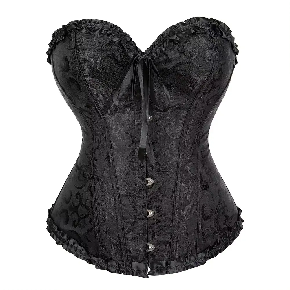 Women Corset Top Jacquard Overbust Bustier Victorian Sexy Lace up Floral Lingerie Korset Vintage Gothic Basques Costume