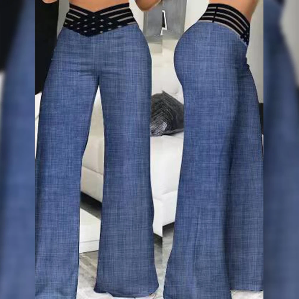 New Ladies Flared Pants Wide Leg Pants For Women Casual Sexy Crisscross Sheer Mesh Patch High Waist Y2K Trousers