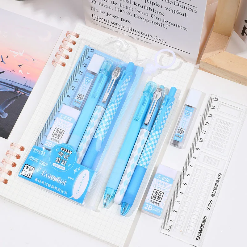 Stationery Set Multi-color 6Pcs/set creative stationery set student school supplies pencil eraser ruler neutral pen study stationery set